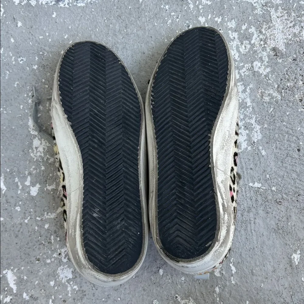 Rare distressed leopard print pony hair golden goose mid star